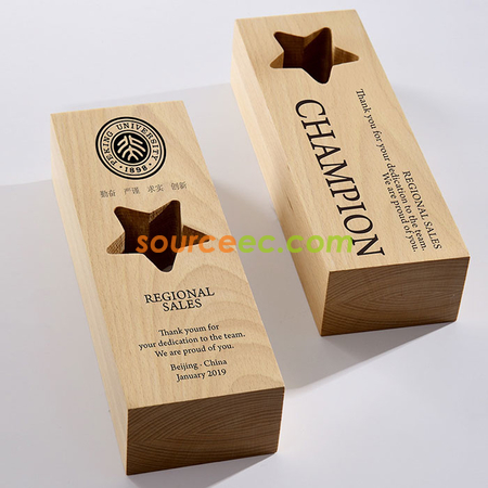 Wooden Trophy with Hollow Stars