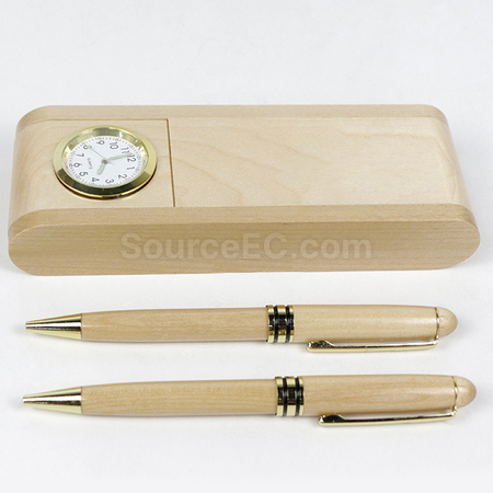 Customization Multipurpose Wooden Pen and Pencil Stand with Quartz Clock Corporate Gifts