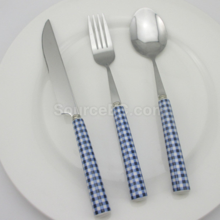 Customization Ceramic Handle Grid Style Stainless Steel Tableware Corporate Gifts