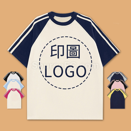 Color - Blocked Three - Stripe Raglan - Sleeve Cotton Short - Sleeve T - Shirt