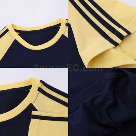 Customization Color - Blocked Three - Stripe Raglan - Sleeve Cotton Short - Sleeve T - Shirt Corporate Gifts