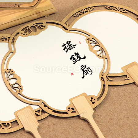 Customization Ancient Style Wooden Hollow Blank Rice Paper Round Fan Corporate Gifts