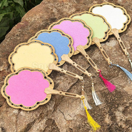 Customization Ancient Style Wooden Hollow Blank Rice Paper Round Fan Corporate Gifts