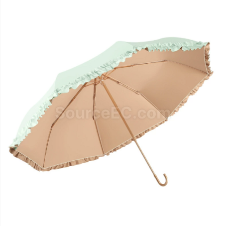Lace three - fold hooked - handle folding umbrella