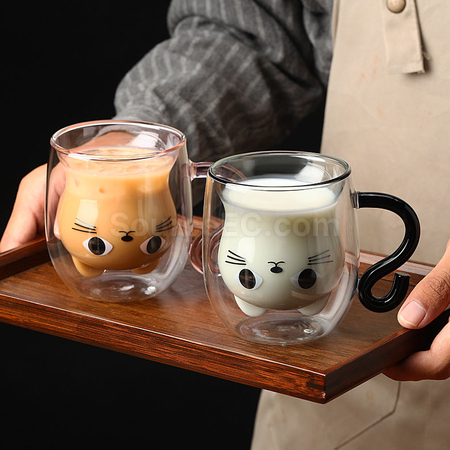 Customization Cat Double-walled Glass Cup Corporate Gifts