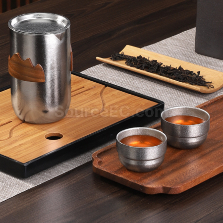 Customization Pure Titanium Double-Walled Teapot And Four-Cup Tea Set Corporate Gifts