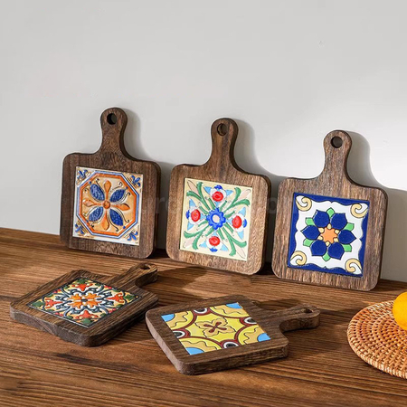Customization Ceramic solid wood cup Coaster Corporate Gifts