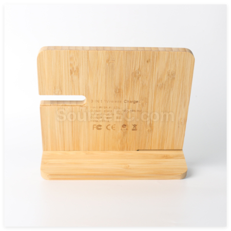 Customization Bamboo And Wood Three-In-One Wireless Charging Stand Corporate Gifts