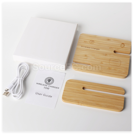 Customization Bamboo And Wood Three-In-One Wireless Charging Stand Corporate Gifts