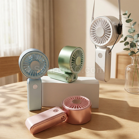 Neck-hanging foldable handheld fan