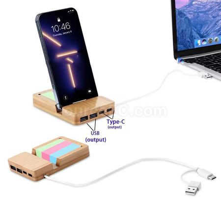 Customization Bamboo Desk Organizer & Phone Stand with USB Type-C Hub Port Corporate Gifts