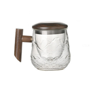 High Borosilicate Glass Wooden Handle Mountain And Sea Texture Tea Cup